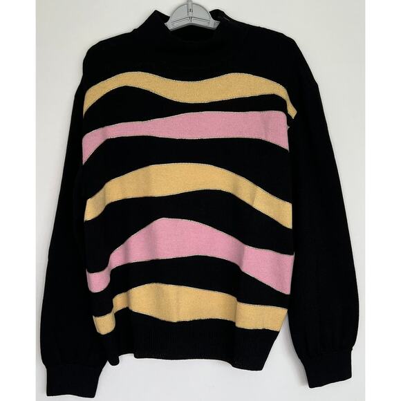 St. John Women Size Large Striped Sweater w/ Tiny gold dots at each Stripe  /B17 - Picture 1 of 10